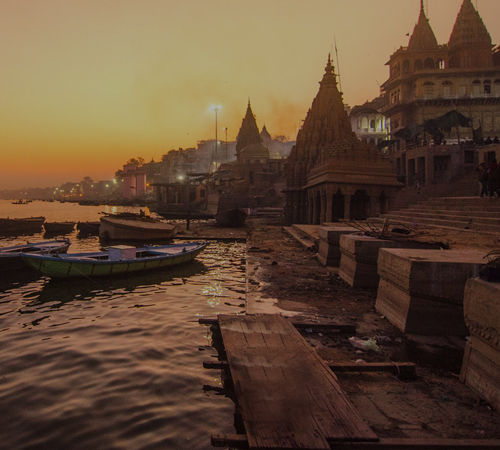 Varanasi ghats at golden sunset